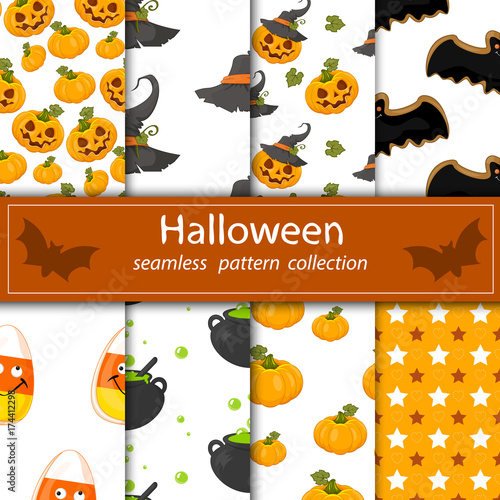 Set paintings on a hilarious Halloween . Eight seamless fabrics under the clipping Maski.