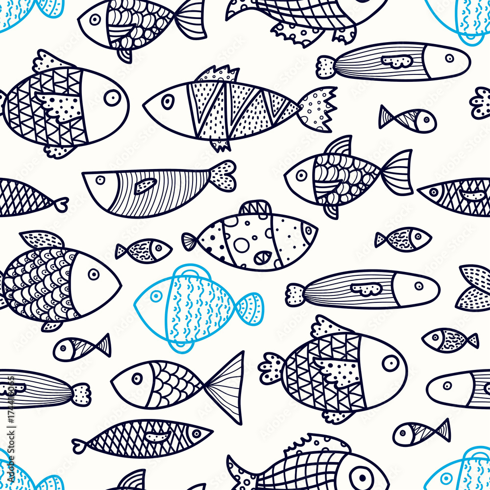 Cute fish. Vector seamless pattern. Cute fish. Vector seamless pattern.