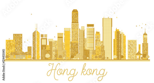 Hong Kong China City skyline golden silhouette.