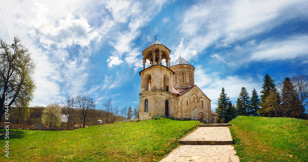 Panorama of Nikortsminda Cathedral in Racha, Georgia