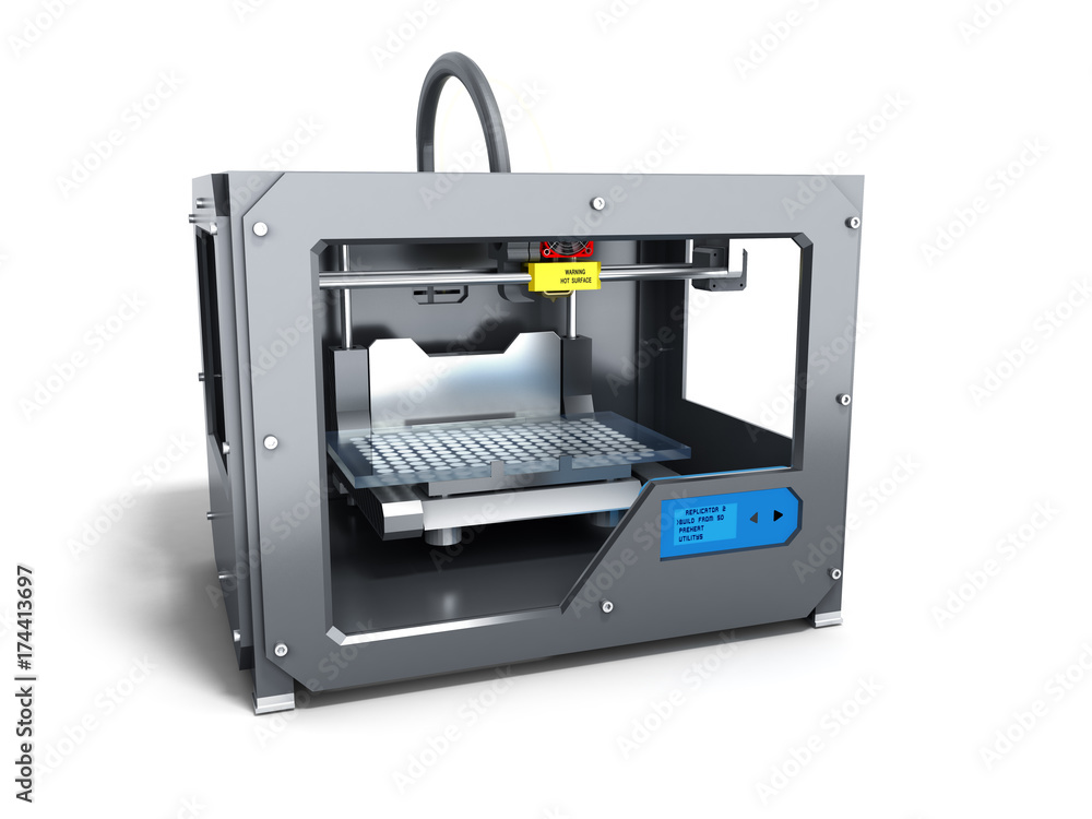 Fototapeta premium Creative abstract new technologies concept modern professional plastic 3D printer 3d render on white