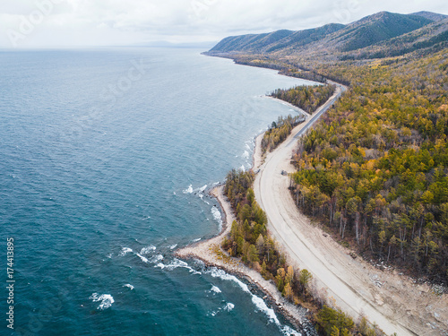 aerial view road shore