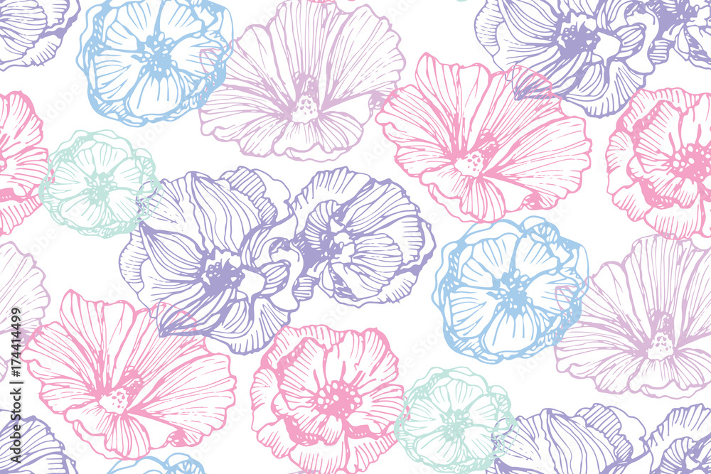 lower set: highly detailed hand drawn flowers and leaves. Vector illustration