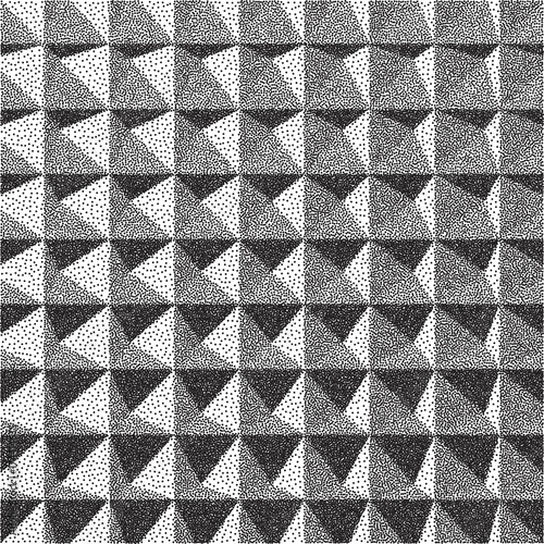 Abstract 3d geometric background. Black and white grainy design. Pointillism pattern. Stippling effect. Vector illustration.