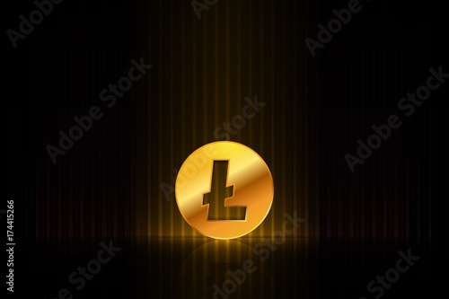 Golden Litecoin on the stage - cryptocurrency business background design
