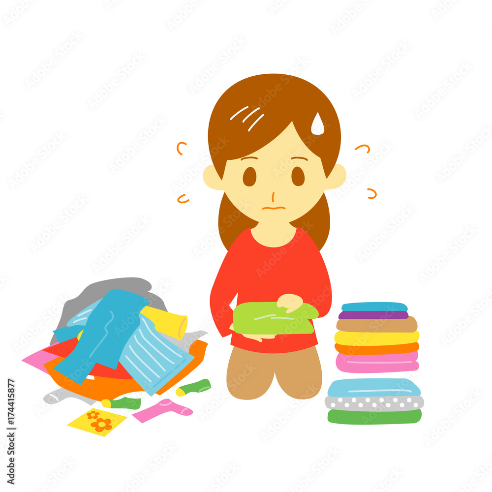 大量の洗濯物を畳む Stock イラスト Adobe Stock