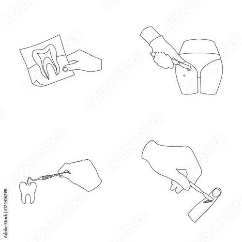 Tooth, X-ray, instrument, dentist and other web icon in outline style.surgeon, abscess, scalpel icons in set collection.