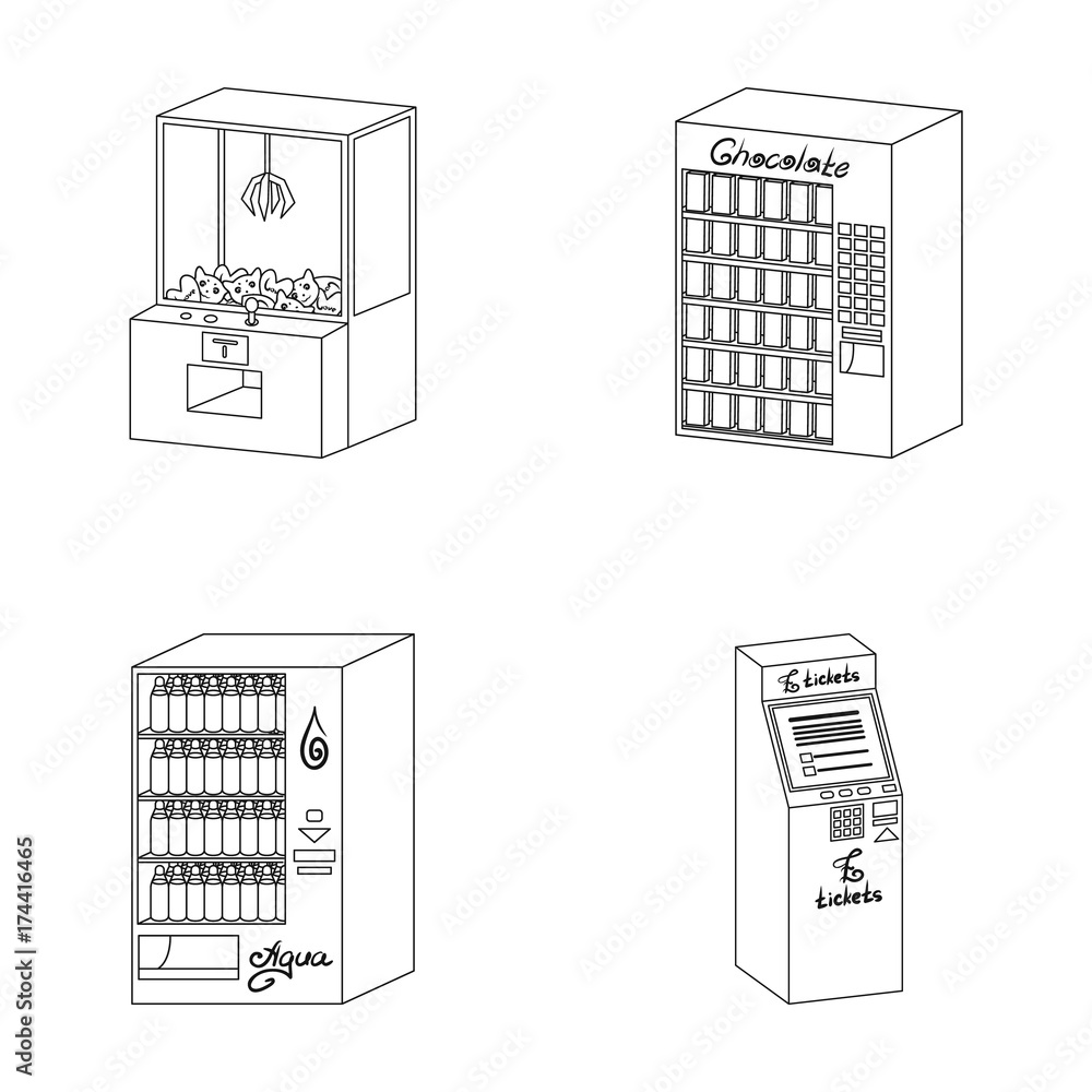 A game machine, a ticket sales terminal, an automaton for selling aqua and  chocolate. Terminals set collection icons in outline style isometric vector  symbol stock illustration web . Stock Vector | Adobe Stock