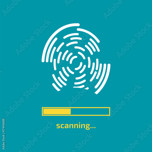 Unlocked with fingerprint button. Access via finger. User authorization consept. Vector illustration.