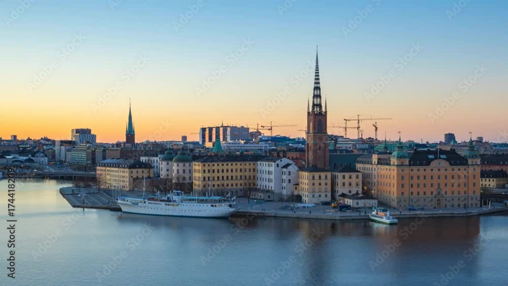 Stockholm city skyline day to night Timelapse in Sweden