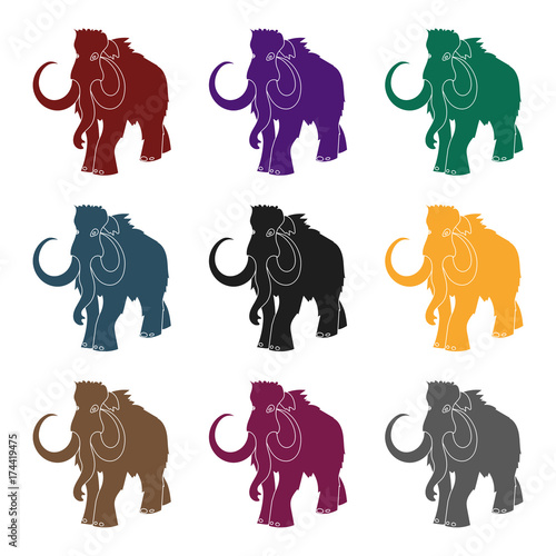 Woolly mammoth icon in black style isolated on white background. Stone age symbol stock vector illustration.