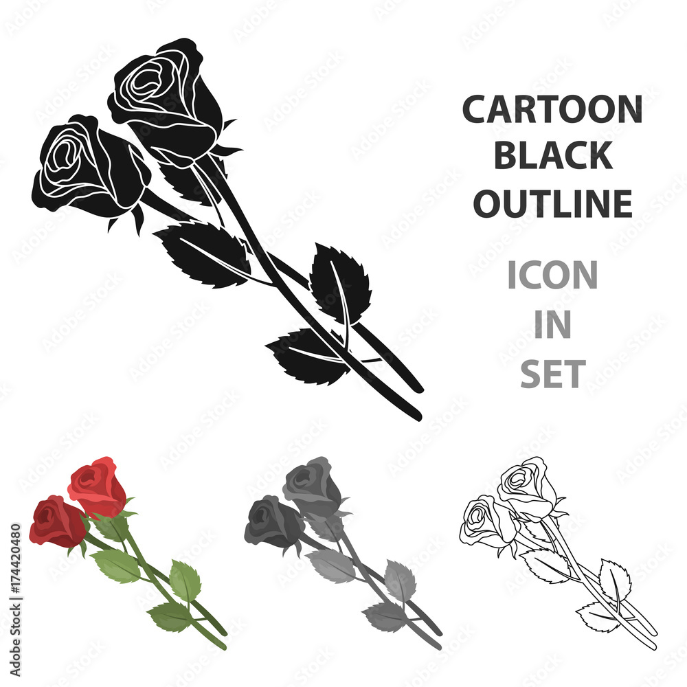 Two roses icon in cartoon style isolated on white background. Funeral ...