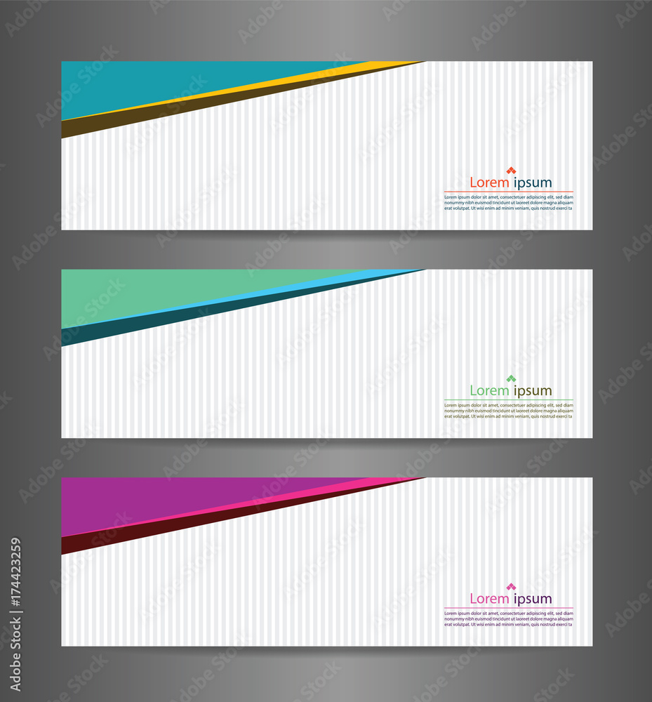 Fototapeta premium Set three colorful abstract modern banner texture. Vector banner background for web banner design