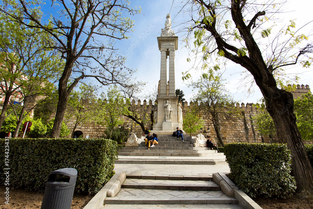 Beautiful views of the Plaza del Triunfo, Seville,