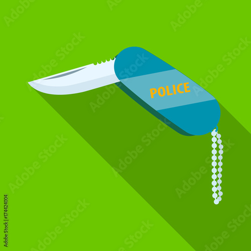 Folding knife with the inscription police.The penknife of the detective. single icon in flat style vector symbol stock illustration web.