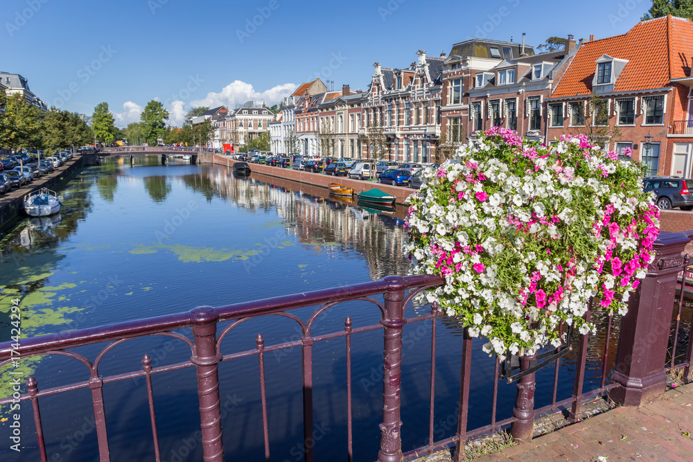 Bridge with flowers in the historic center of Haarlem