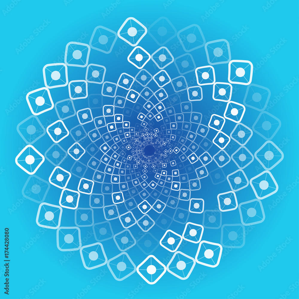 Vector background optical illusion. A square and a point. Spiral rotation. Isolated design element. Blue, halftone, banner, round, circle Vector background optical illusion. A square and a point. Spiral rotation. Isolated design element. Blue, halftone, banner, round, circle