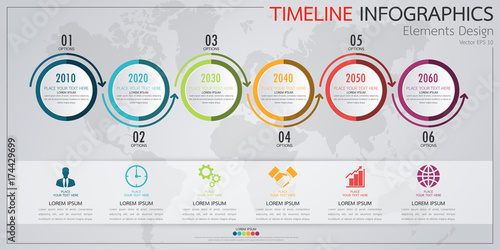 Infographic business horizontal timeline process chart template. Vector modern banner used for presentation and workflow layout diagram, web design. Abstract elements of graph options.
