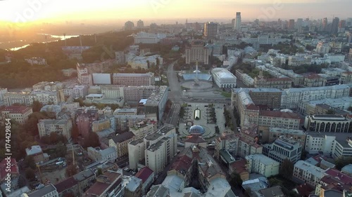 Flying over Kiev (Kyiv), Ukraine. Independence Square (Maidan Nezalezhnosti) aerial view.
 photo