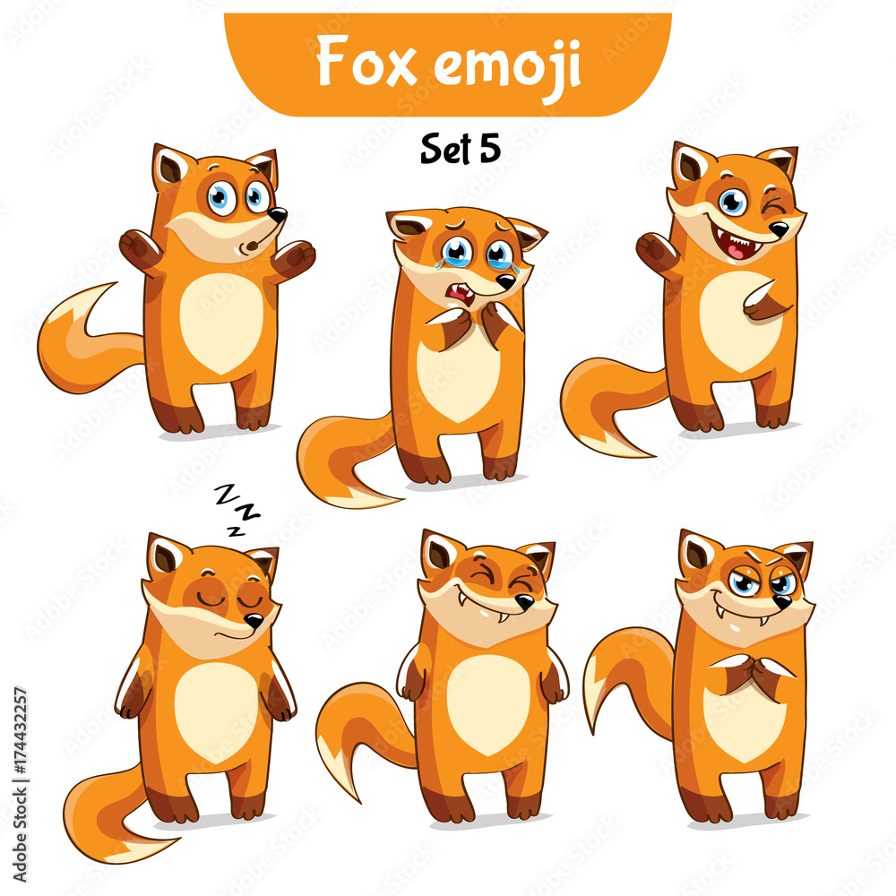 Vector set of cute fox characters. Set 5
