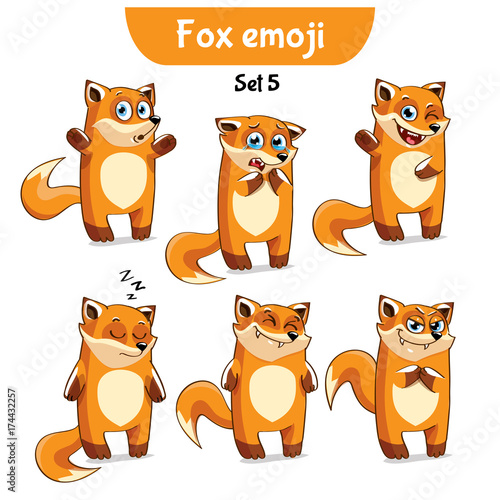 Fototapeta Naklejka Na Ścianę i Meble -  Vector set of cute fox characters. Set 5