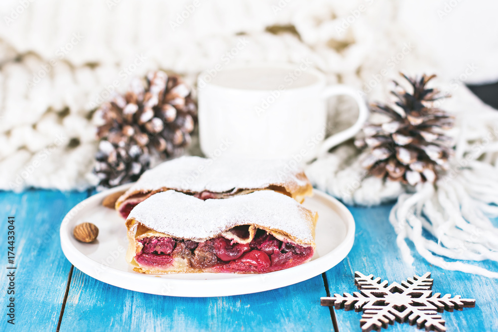 Strudel with a cherry. Cherry pie. Strudel with a cherry. Cherry pie.
