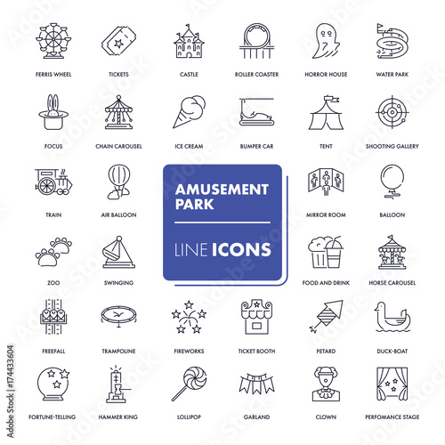 Line icons set. Amusement park