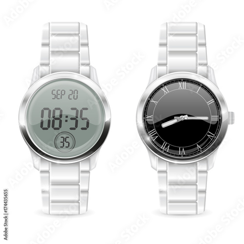 Men watches. Analog and digital, with chrome metallic band