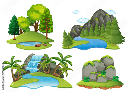 Background scenes with forest and waterfall
