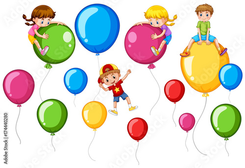 Happy children and colorful balloons