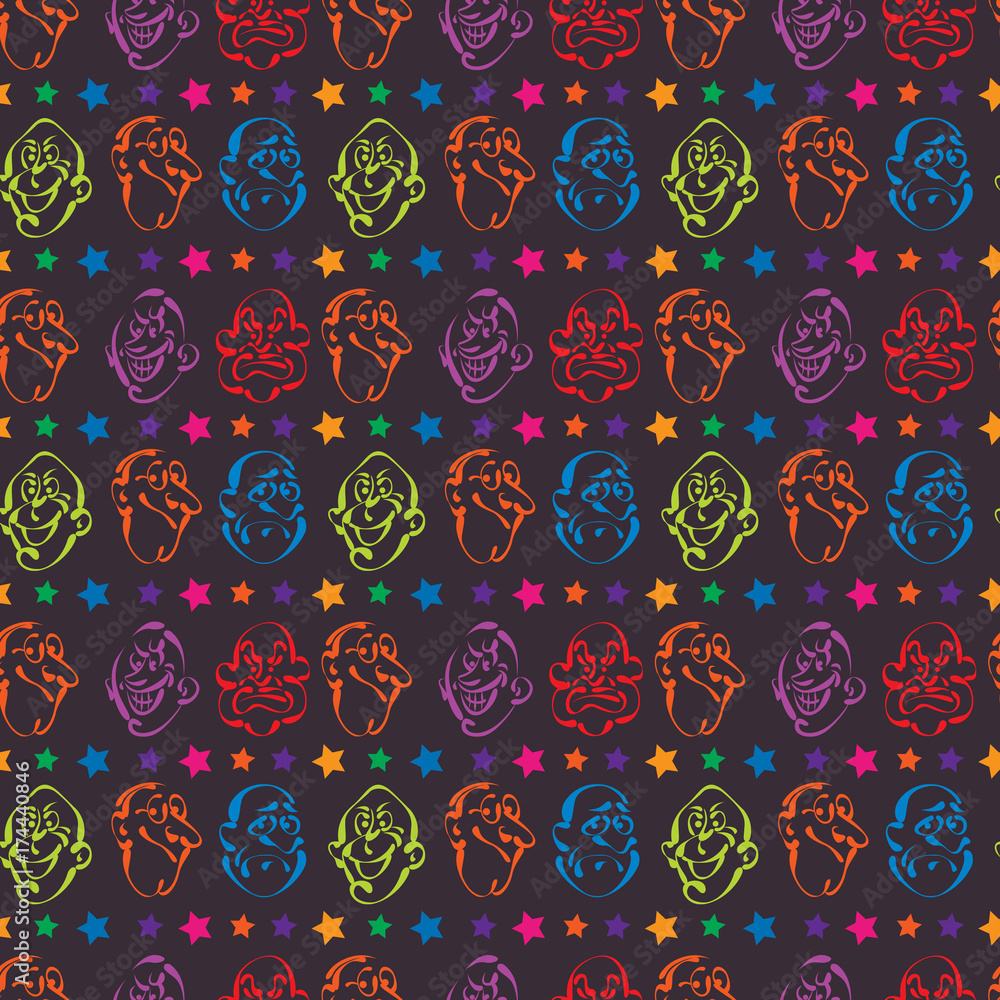 Naklejka premium face emotion hand drawn pattern background