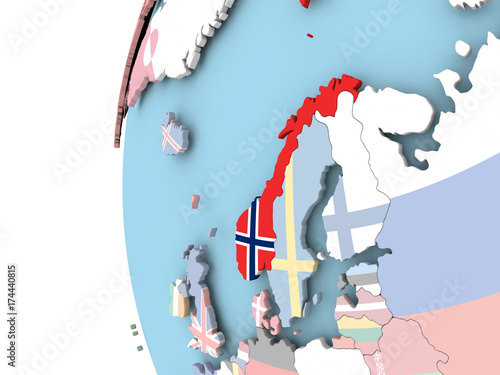 Flag of Norway on political globe
