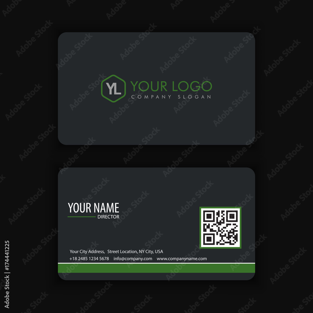Modern Creative and Clean Business Card Template with green dark color Modern Creative and Clean Business Card Template with green dark color