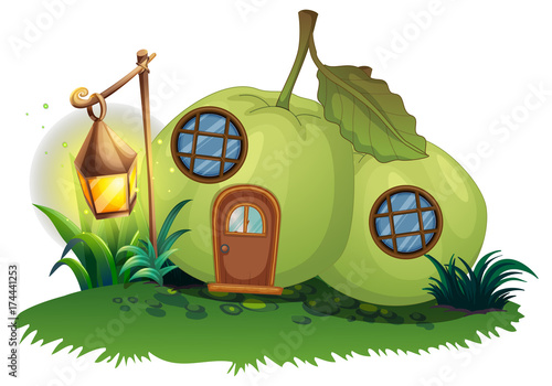 Scene with guava house with lantern