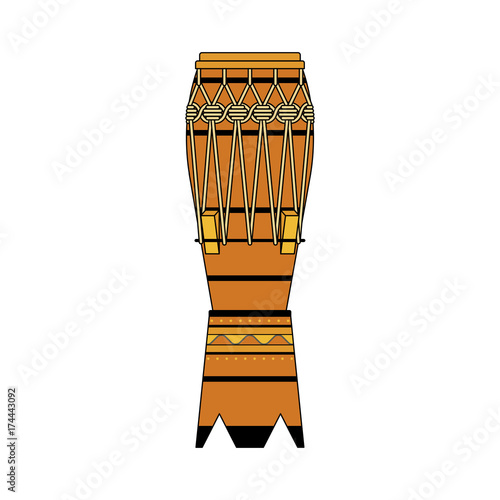 Isolated colorful decorative ornate atabaque on white background. Colored brazilian musical instrument for bateria of capoeira.