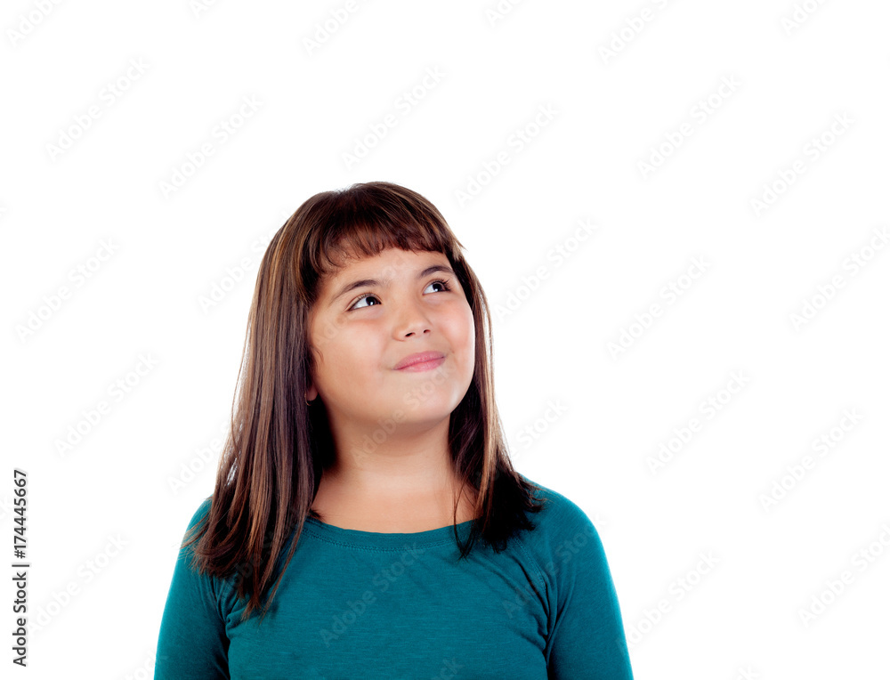 Adorable girl with eleven years old looking up Adorable girl with eleven years old looking up