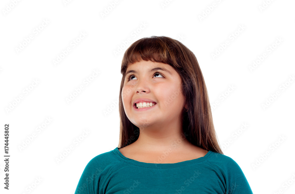 Adorable girl with eleven years old looking up Adorable girl with eleven years old looking up