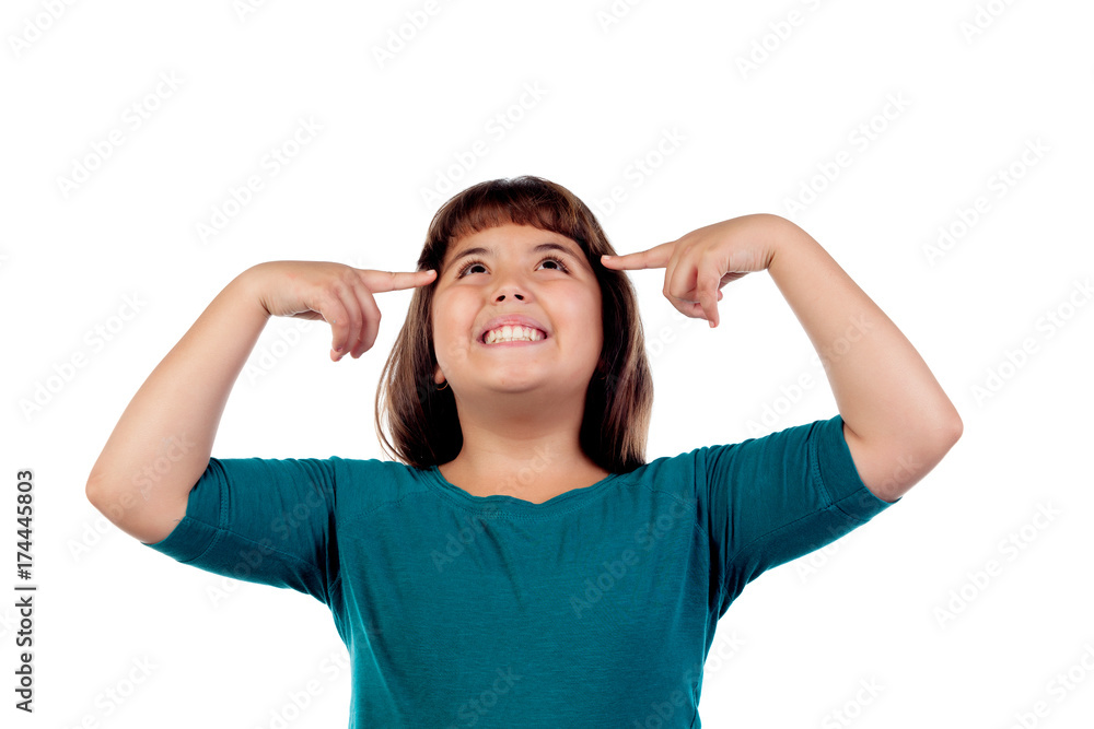 Pensive girl with eleven years old looking up Pensive girl with eleven years old looking up
