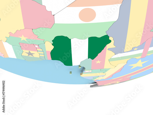 Map of Nigeria with flag on globe