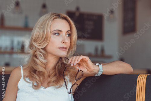 beautiful middle aged woman with eyeglasses