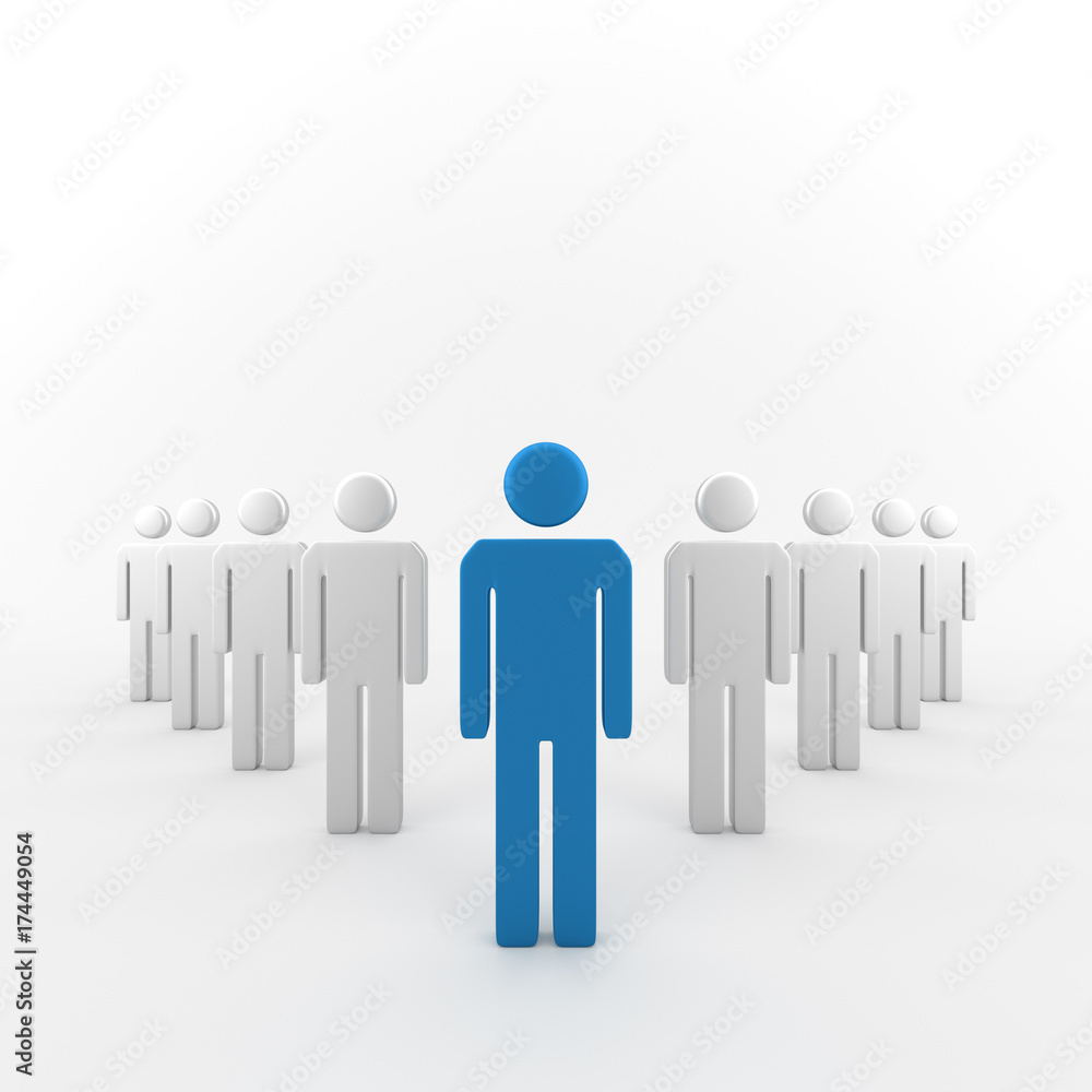 Leadership concept, blue leader man, leading whites. 3D rendering Leadership concept, blue leader man, leading whites. 3D rendering