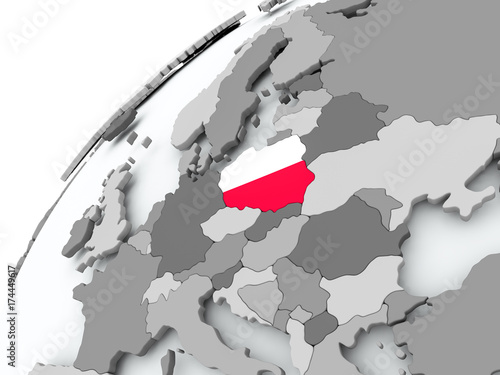 Flag of Poland on grey globe