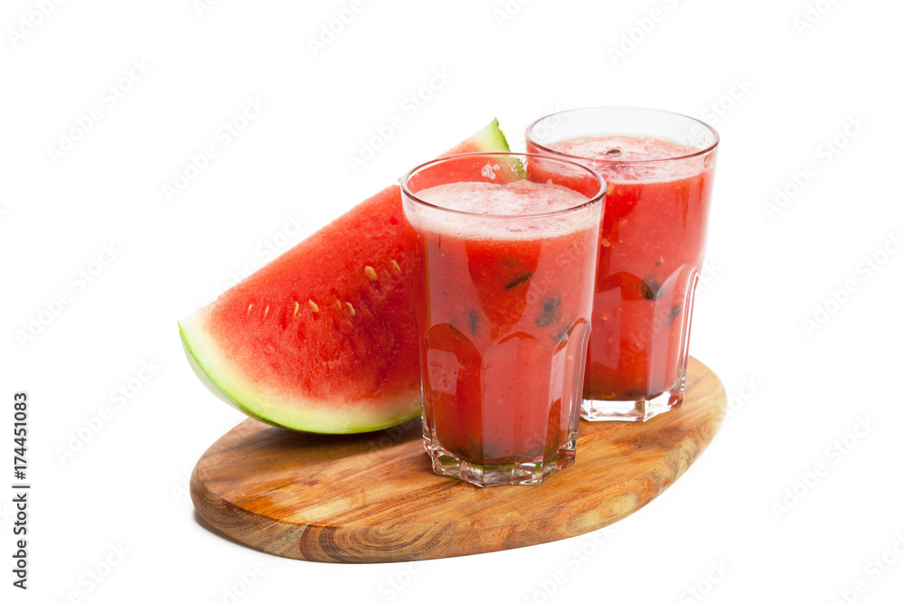 Watermelon drink in glasses with slice Watermelon drink in glasses with slice