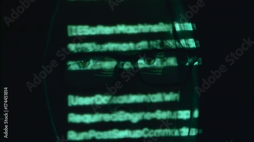 Spy is hacking the cyberpolicy web site. Close up photo