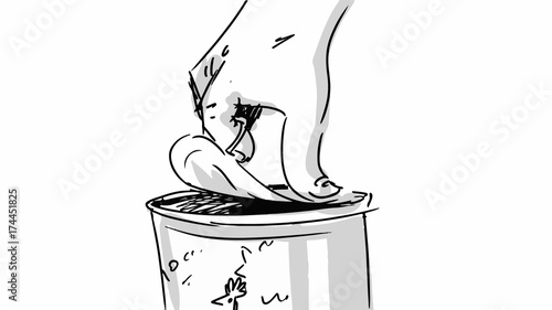 Hand opening canned pate. Vectors storyboard sketch