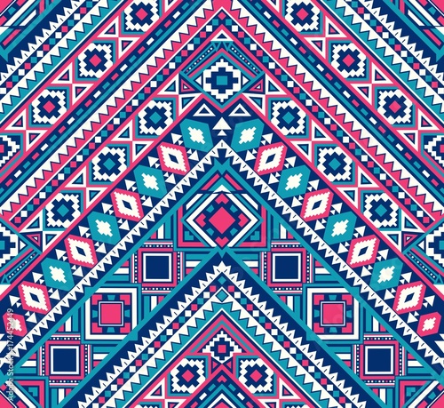 Seamless Ethnic pattern textures. Pink & Navy colors. Navajo geometric print. Rustic decorative ornament. Abstract geometric pattern. Native American pattern. Ornament for the design of clothing