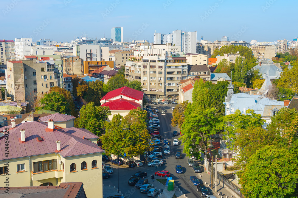 Obraz premium Bucharest street. Aerial view. Romania