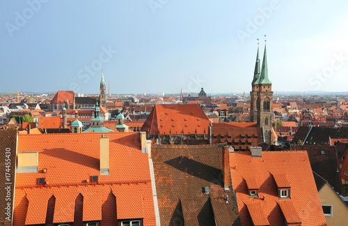 Panorama of Nuremberg city in Germany in Central Europe with roo