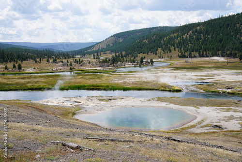 View of geysers from Yellowstone National Park, Montana
