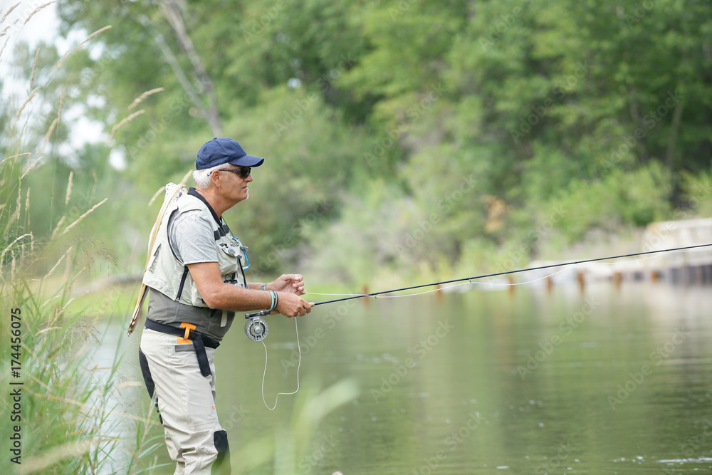Fly-fisherman fishing in the Gallatin River, Montana Fly-fisherman fishing in the Gallatin River, Montana